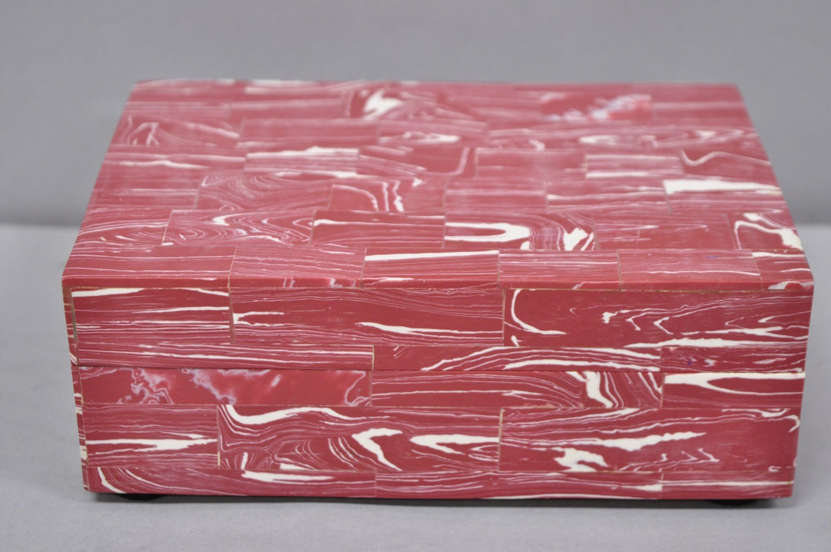 Modern Lava Marble Inlay Pink Coral Covered Jewelry Trinket Box by Current Home