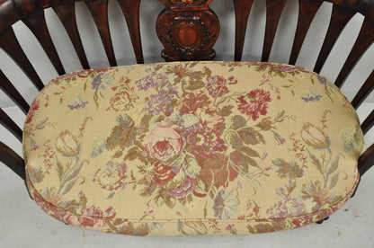 Antique Victorian Carved Mahogany Paw Foot Barrel Back Settee Loveseat Sofa