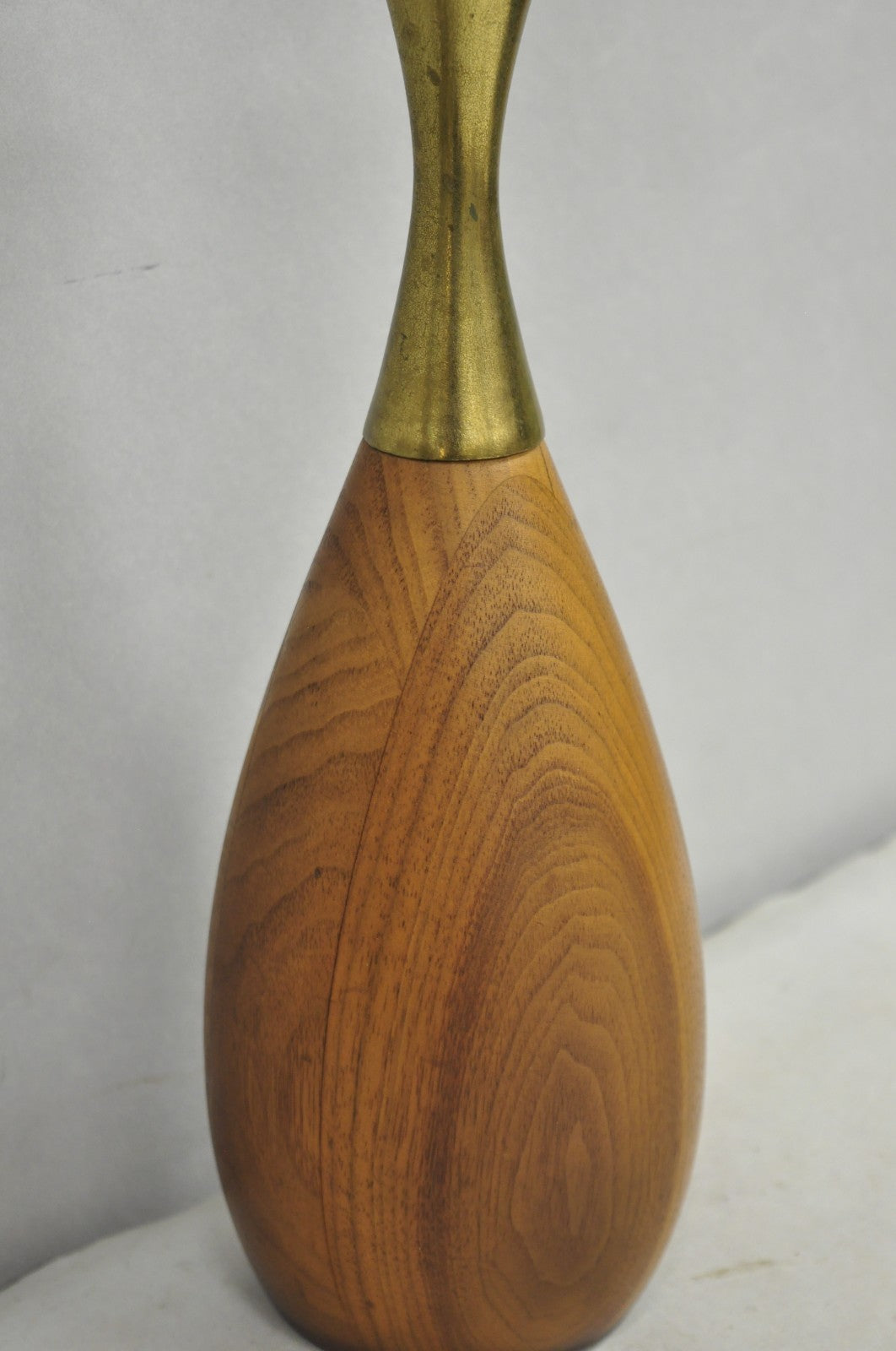 Vintage Tony Paul Mid Century Modern Sculpted Walnut & Brass Small Table Lamp
