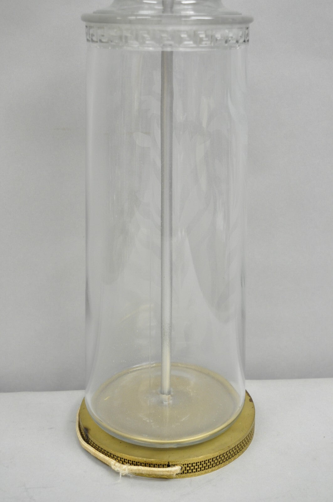 Antique Italian Hollywood Regency Faceted Clear Glass Greek Key Table Lamp