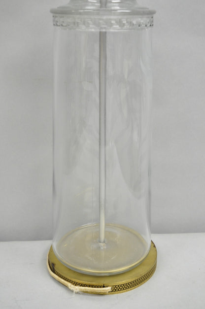 Antique Italian Hollywood Regency Faceted Clear Glass Greek Key Table Lamp