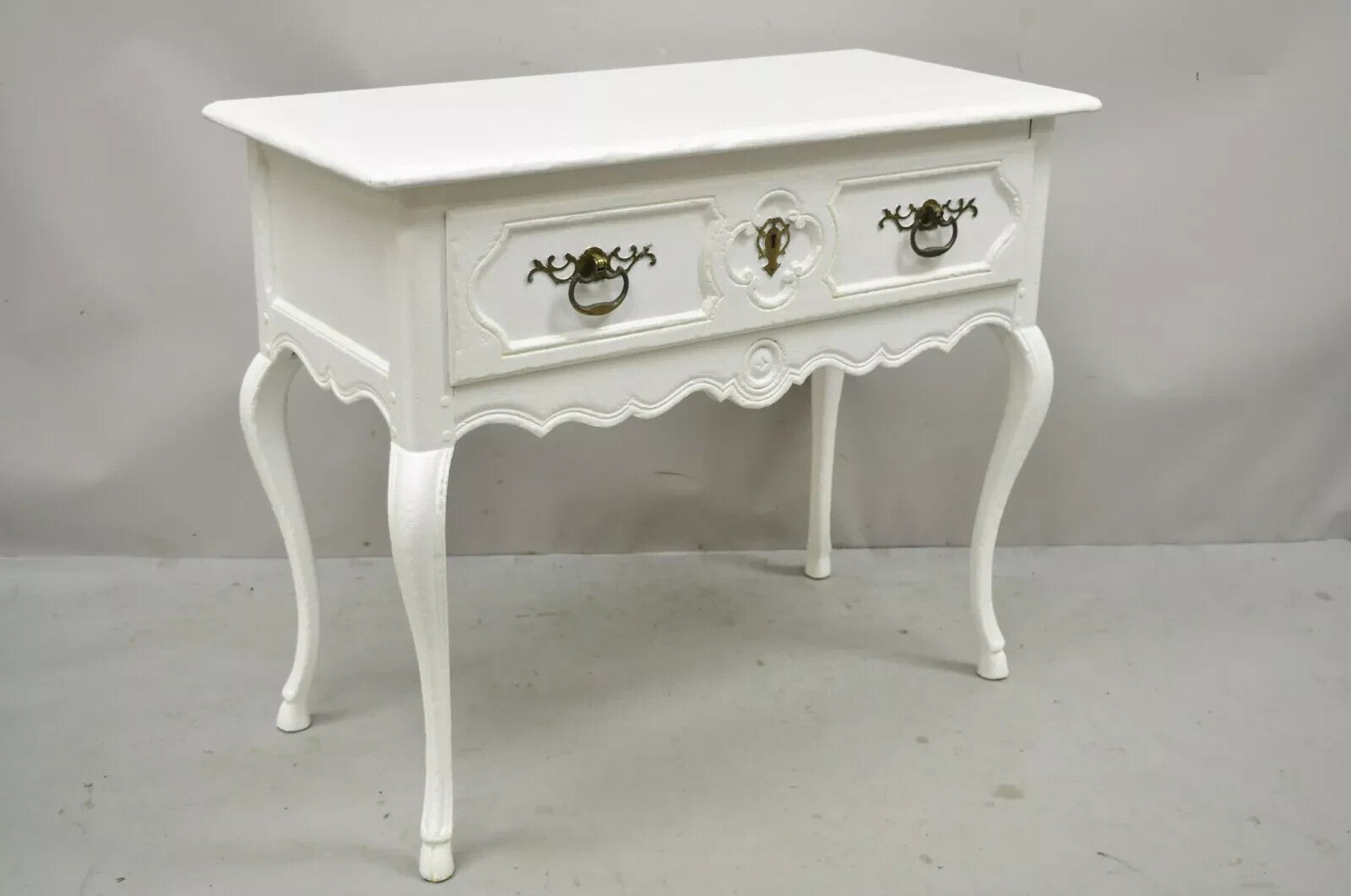 Vintage Baker French Country Regency Hoof Foot White One Drawer Console Table