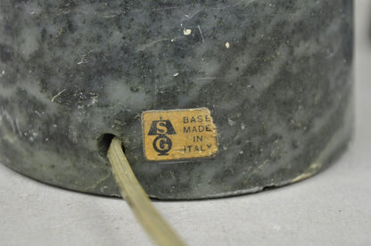 Vintage Italian Mid Century Modern 2 Tone Alabaster Green White Table Lamp Pair