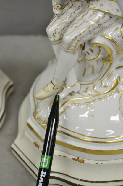 Antique Meissen Porcelain German Figural Lighted Candlestick Table Lamps - Pair