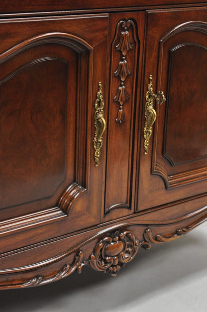 Karges French Louis XV Style Carved Mahogany Wood Dry Bar Rolling Buffet Cabinet