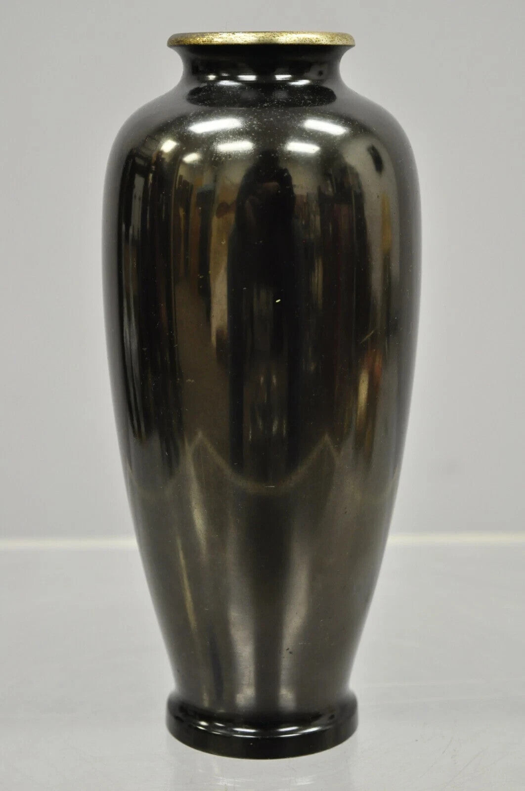 Vintage Chinese Oriental Bronze Metal Floral Engraved 8.5" Flower Vase