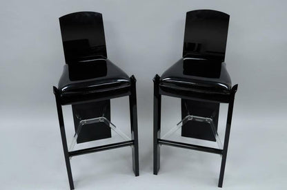 Pair of Black Lucite Hill Mfg. Mid Century Modern Curved Sculptural Bar Stools