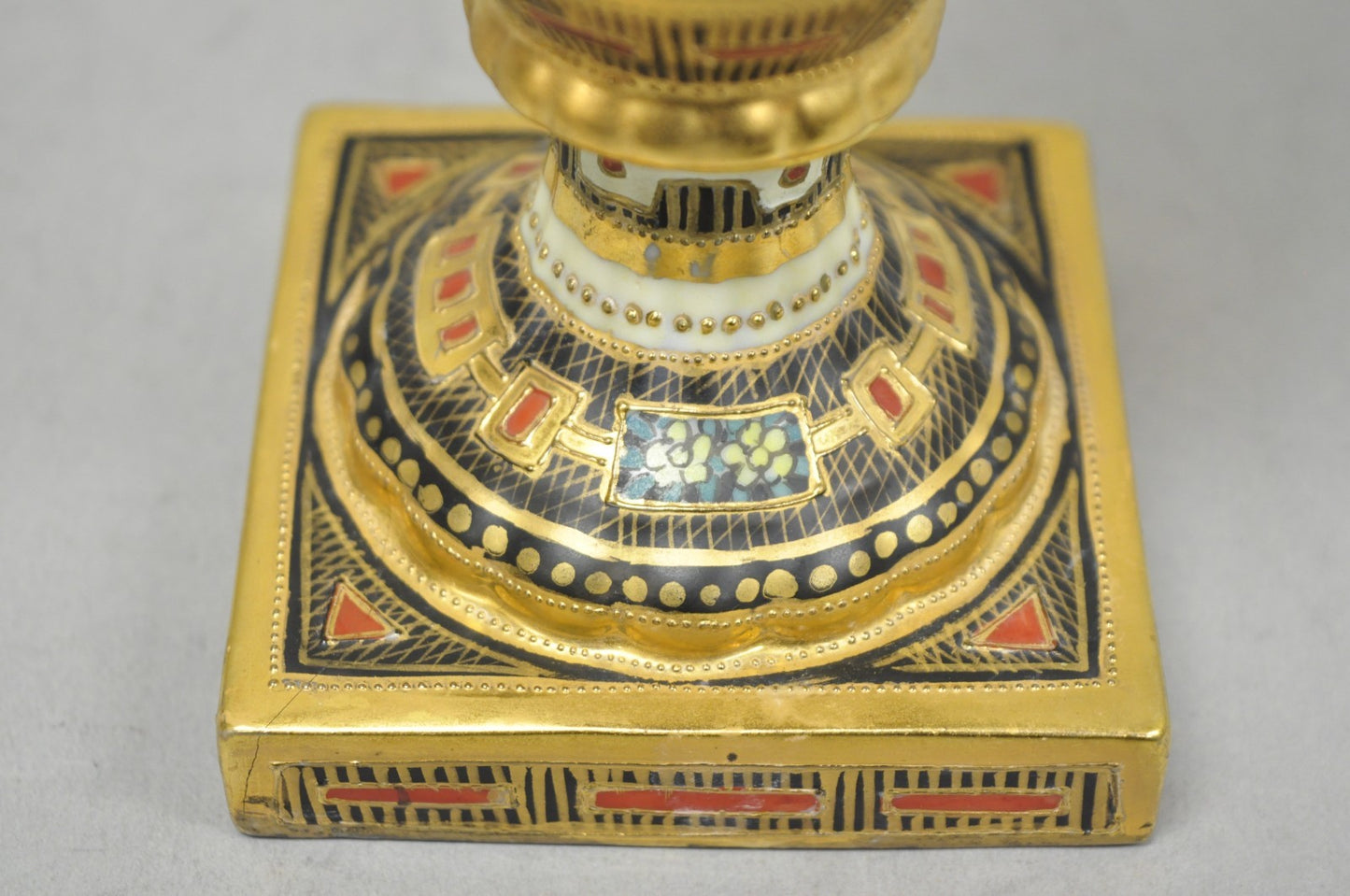 Antique Nippon Hand Painted Twin Handled Gold Gilt Lake & Swan Scene Bolted Vase