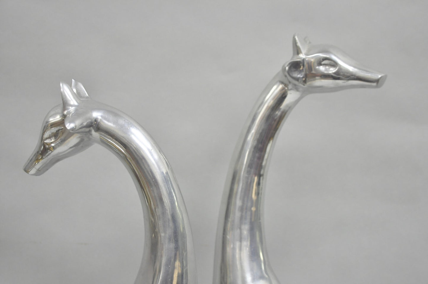Vintage Mid Century Modern Cast Aluminum Silver Giraffe Sculptures - a Pair