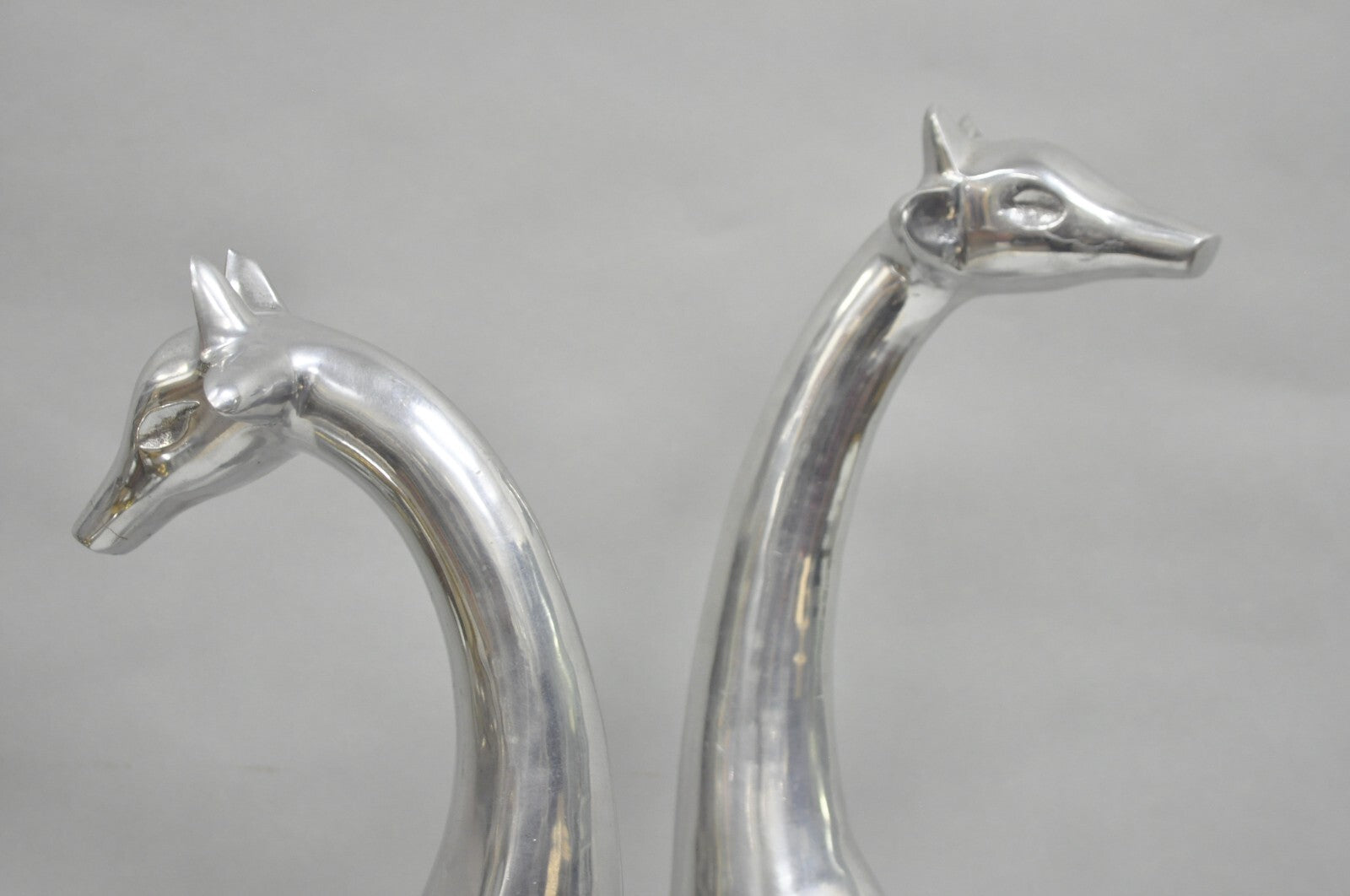 Vintage Mid Century Modern Cast Aluminum Silver Giraffe Sculptures - a Pair