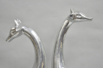 Vintage Mid Century Modern Cast Aluminum Silver Giraffe Sculptures - a Pair