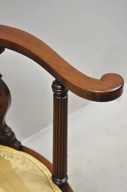 Antique Victorian French Style Mahogany Vanity Accent Side Chair with Round Seat
