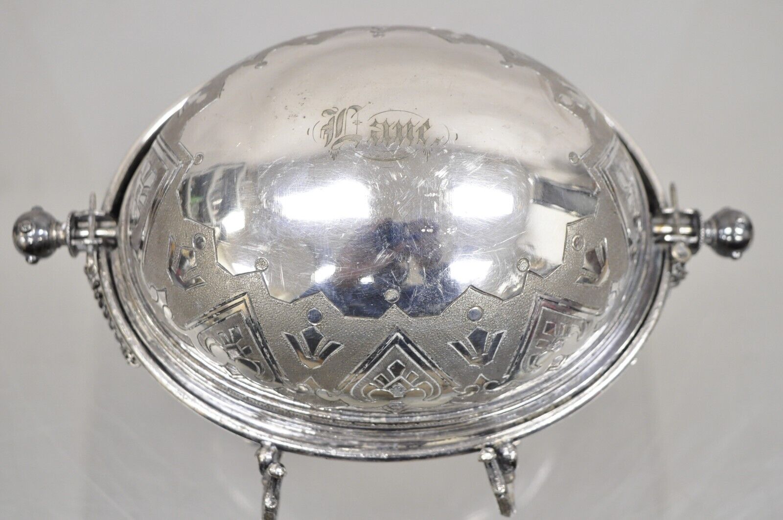 Antique English Edwardian Small Silver Plated Revolving Lid Butter Dish Server