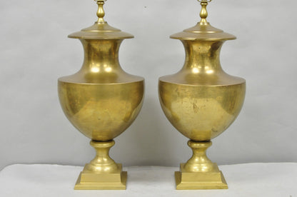 Vintage Hollywood Regency Patinated Brass Jardiniere Urn Table Lamps - a Pair