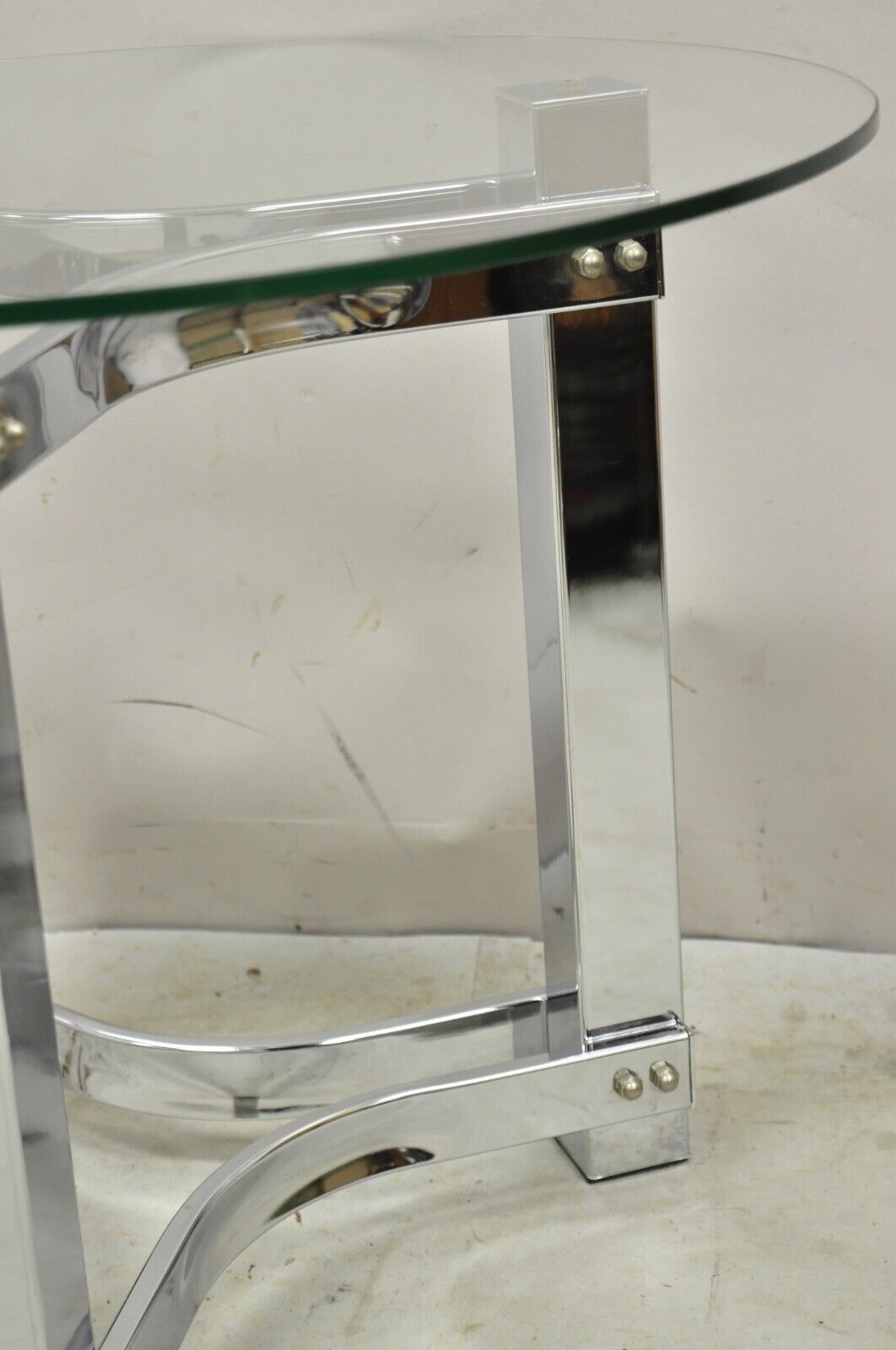 Vintage Chrome and Glass Mid Century Modern Space Age Round Accent Side Table