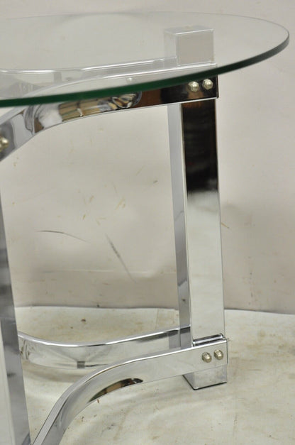 Vintage Chrome and Glass Mid Century Modern Space Age Round Accent Side Table