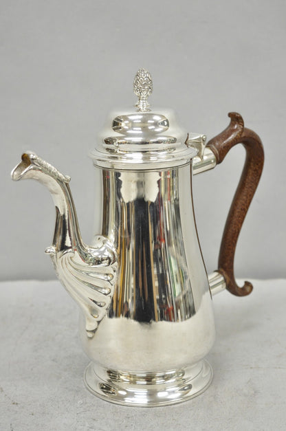 Vintage Victorian Silver Plated Coffee Pot Tea Kettle w/ Carved Wood Handle