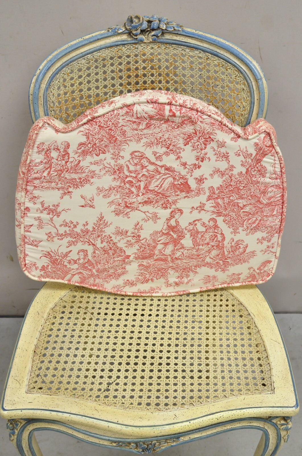 Vintage French Provincial Louis XV Cream & Blue Ladies Writing Desk Chair Set