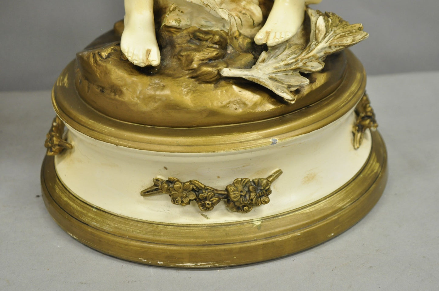 Antique L&F Moreau French Renaissance Large Figural Boy and Girl Table Lamp Pair