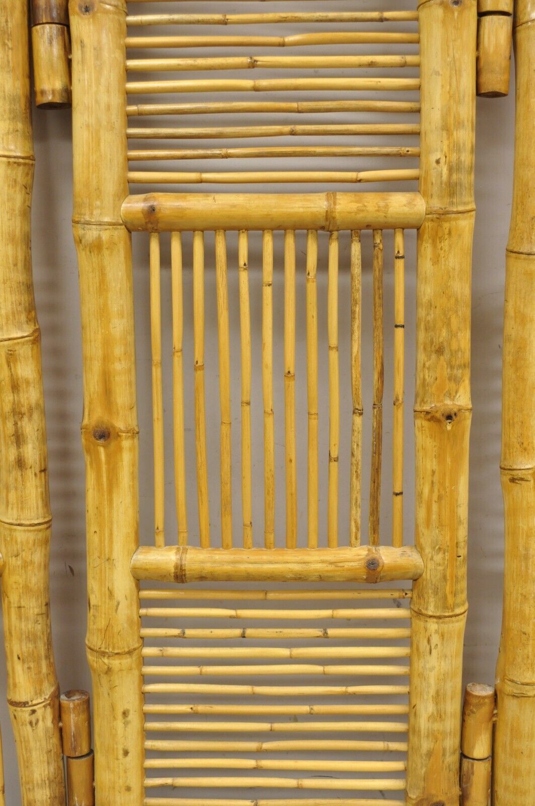 Vintage Boho Chic Bamboo Wood 3 Section Tiki Rattan Room Divider Screen