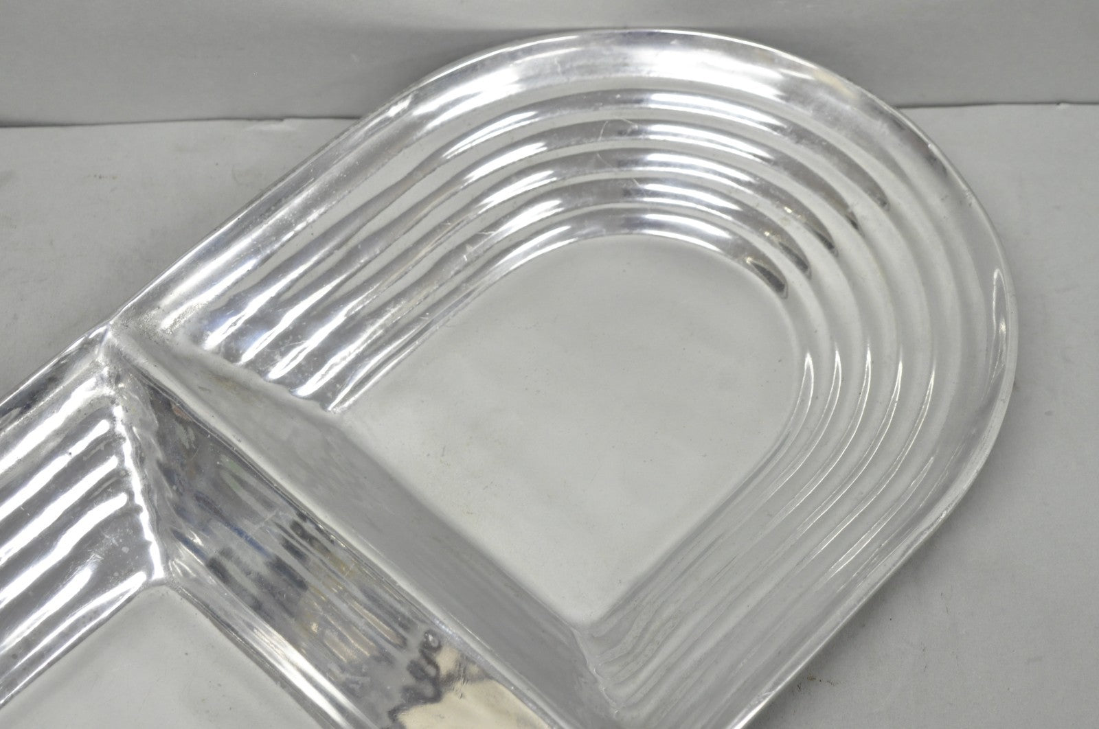 Vintage Mid Century Modern Art Deco Cast Aluminum 2 Section Serving Dish Platter