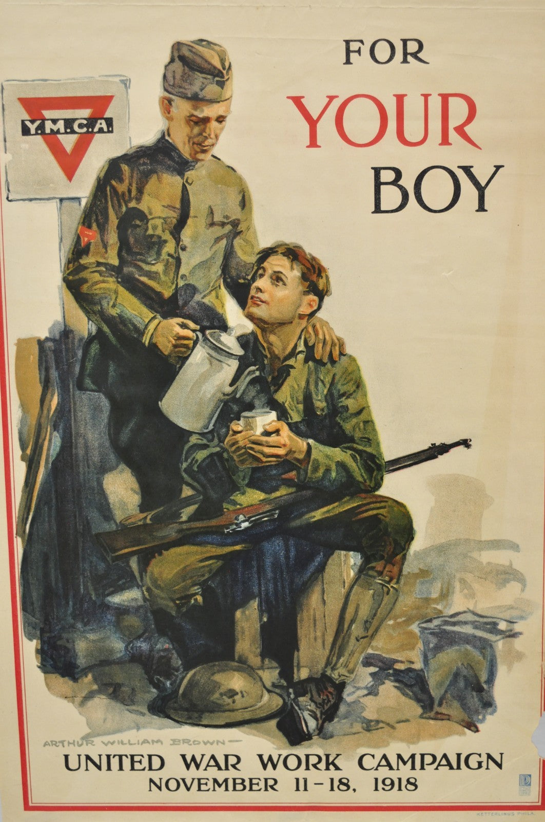 Original Vintage 1918 WWI YMCA Poster 'For Your Boy' by Arthur Williams Brown