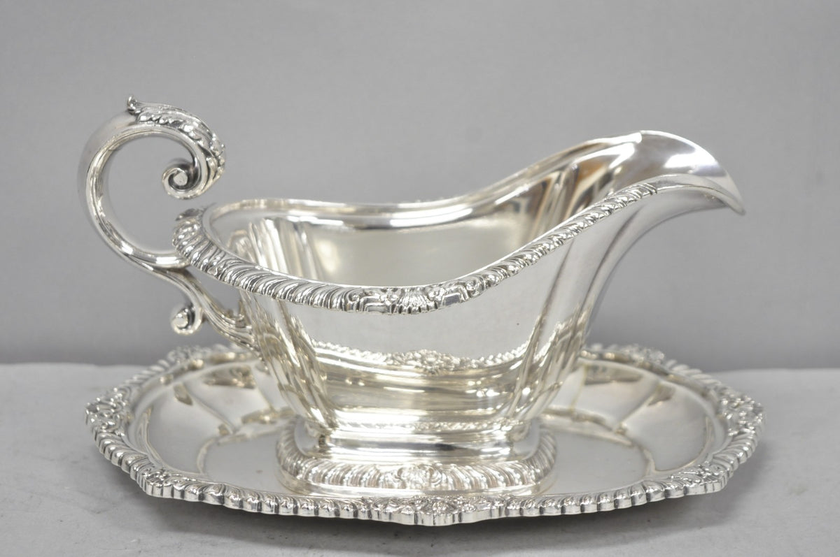 Vintage Gorham Y1130 Y1131 Victorian Silver Plated Gravy Sauce Boat & Underplate