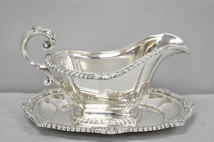 Vintage Gorham Y1130 Y1131 Victorian Silver Plated Gravy Sauce Boat & Underplate