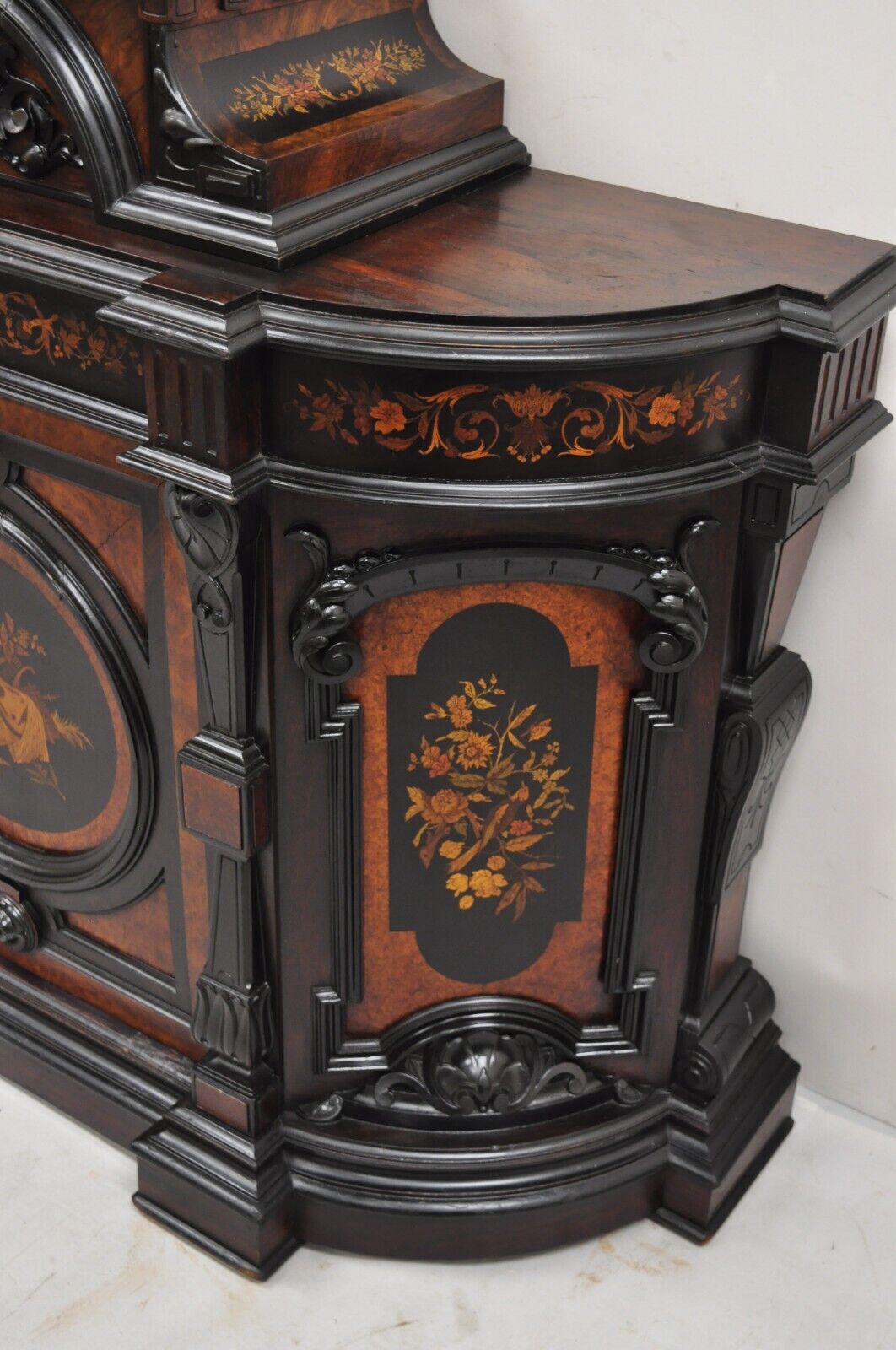 Victorian Ebonized Rosewood Figural Carved Parlor Cabinet attr. Pottier & Stymus