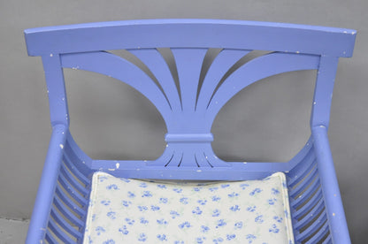 Vintage Hollywood Regency Italian Style Blue Curule X-Frame Arm Chair - a Pair