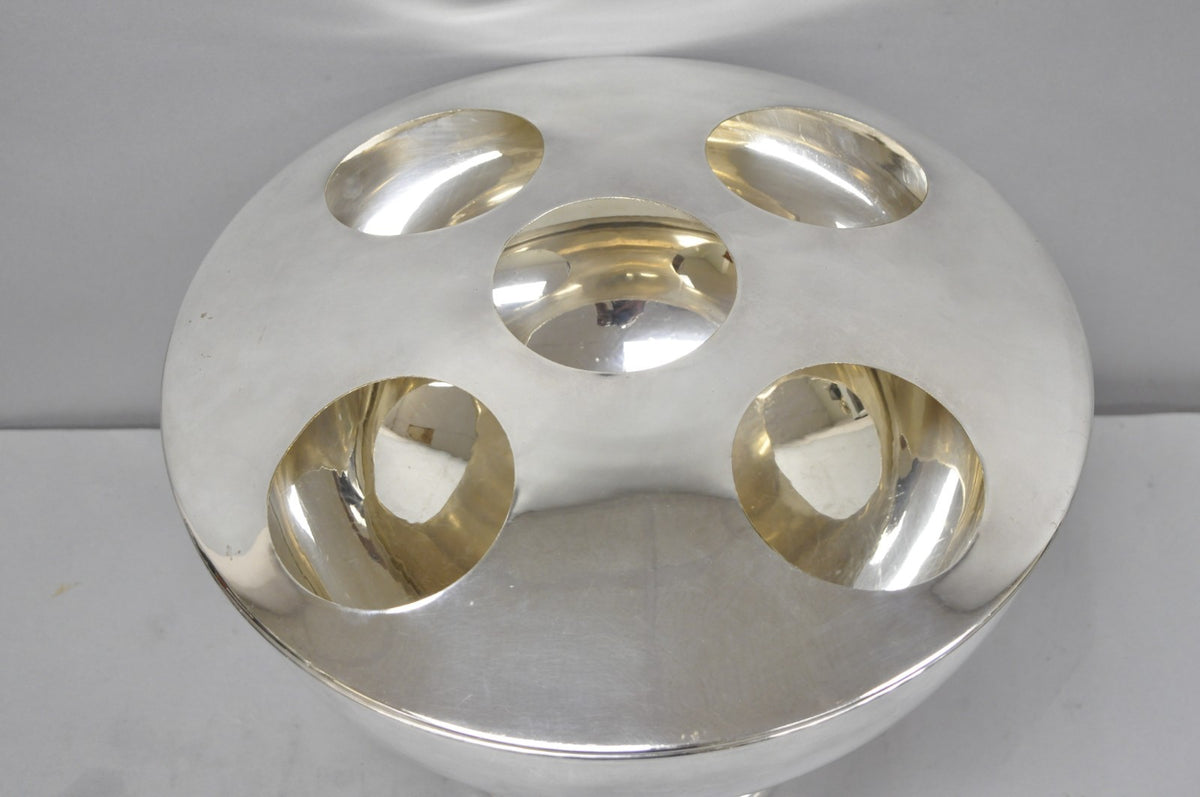 Vintage Modern Pedestal Base Silver Plated 5 Bottle Champagne Chiller Ice Bucket