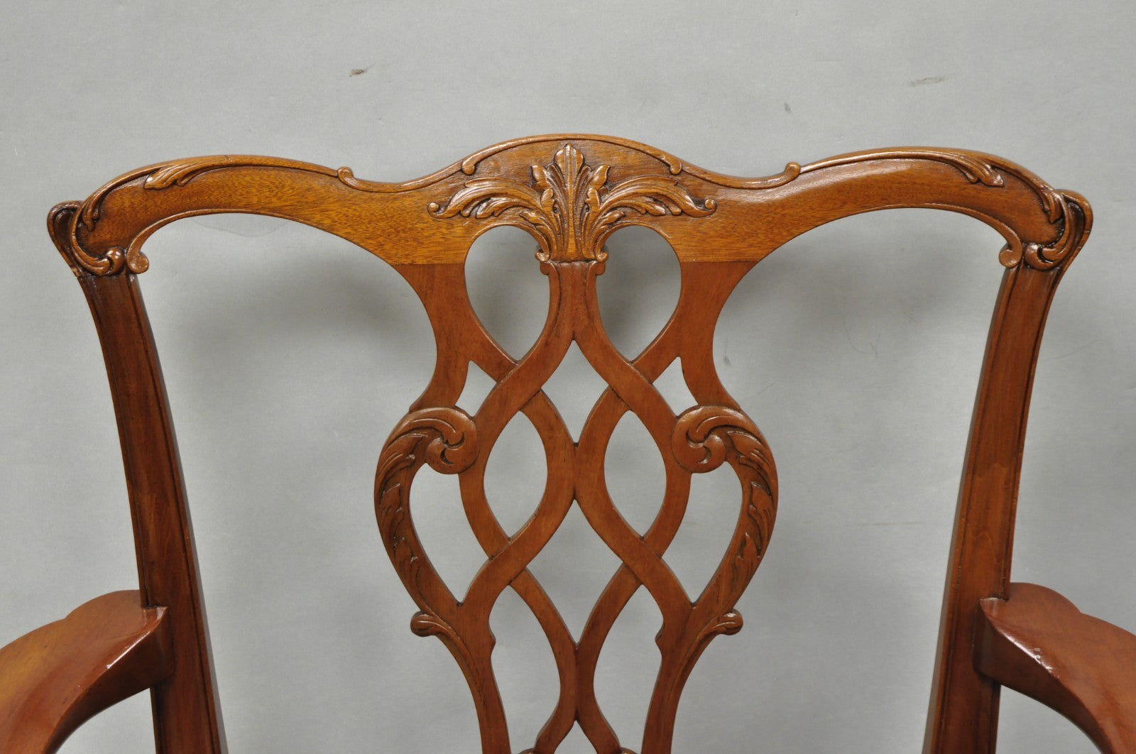 Antique Chippendale Style Mahogany Carved Fretwork Dining Chairs - Set of 10