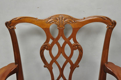 Antique Chippendale Style Mahogany Carved Fretwork Dining Chairs - Set of 10