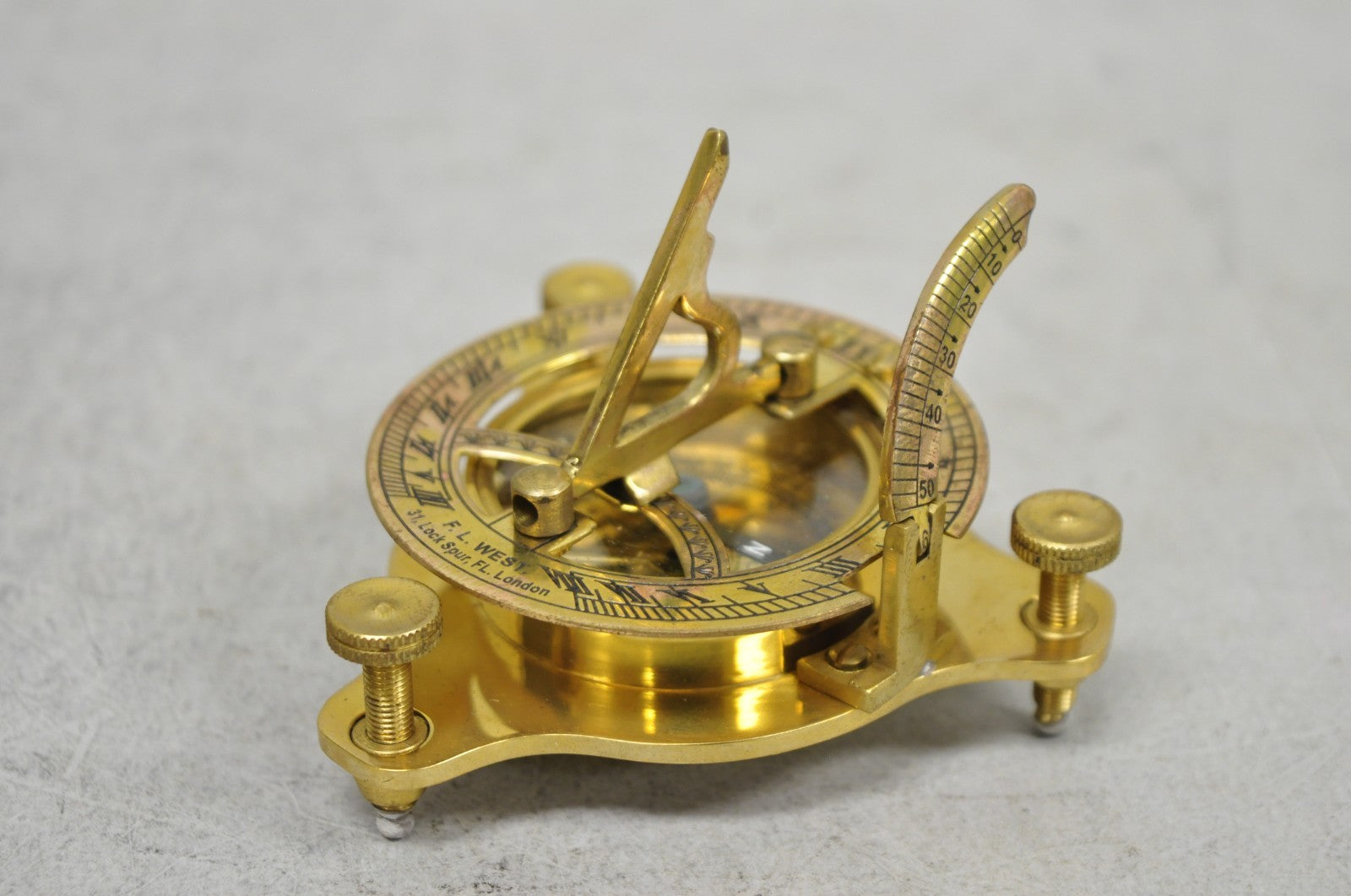 Vintage English Campaign Brass Round Sundial Compass with Small Rosewood Box