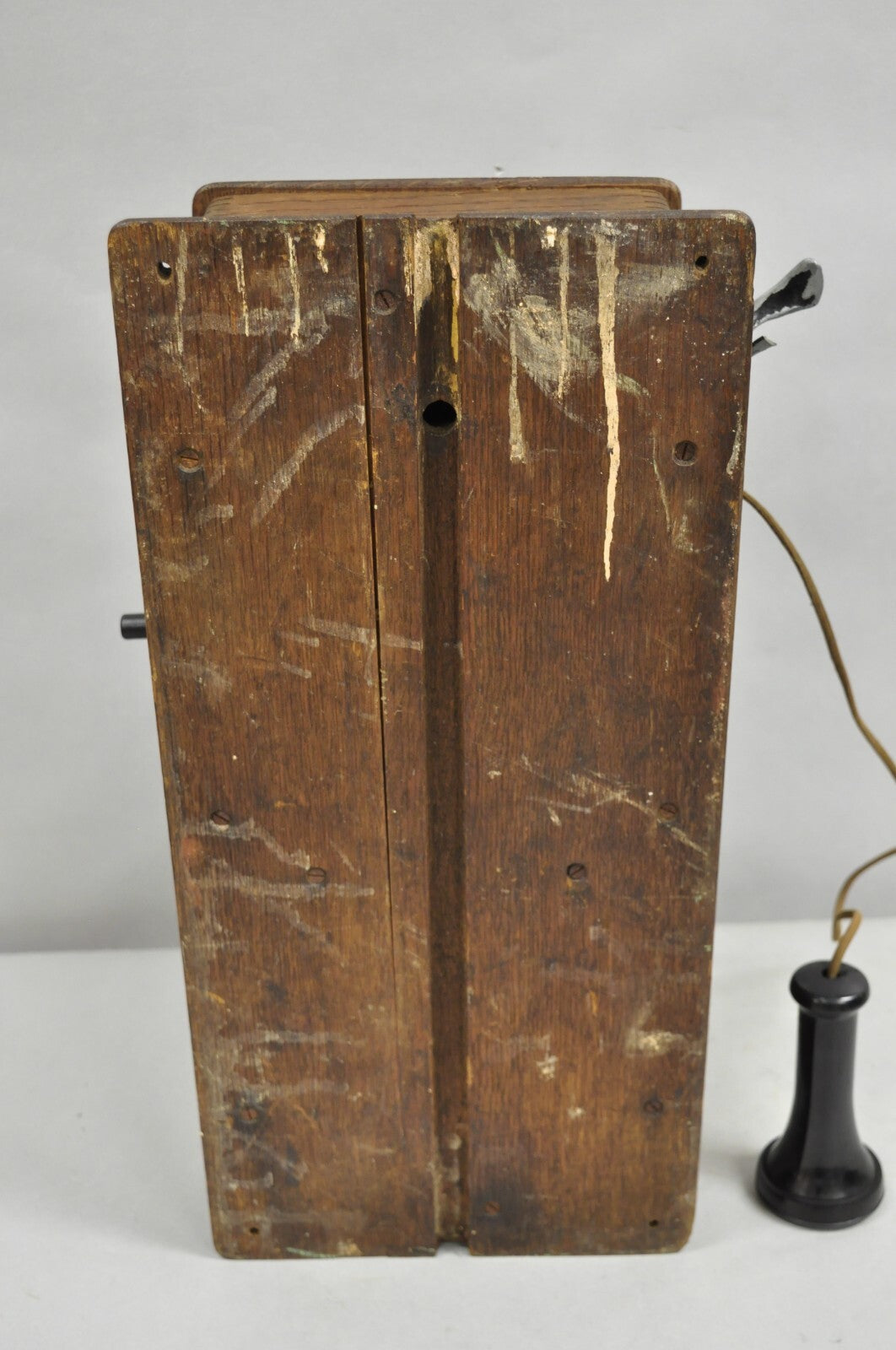 Antique Victorian Quartersawn Oak Hand Crank Candlestick Phone Wall Telephone