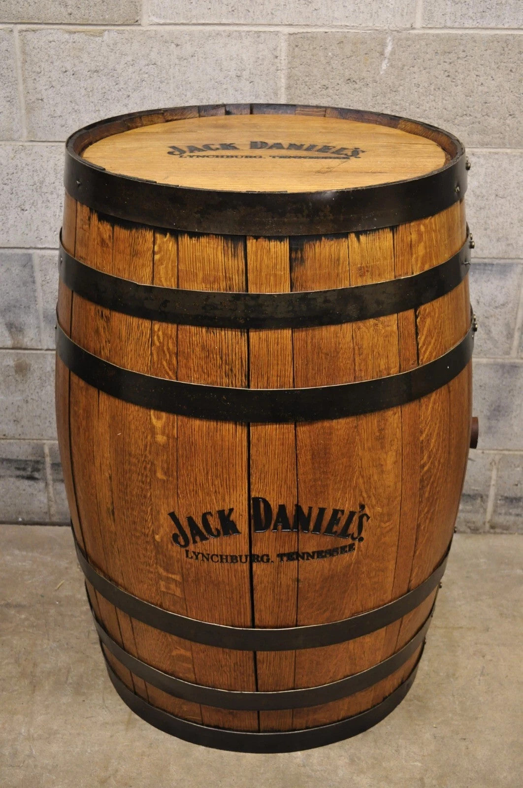 Jack Daniels Whiskey Barrel Engraved Oak Wood with Metal Bands