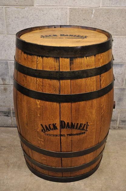 Jack Daniels Whiskey Barrel Engraved Oak Wood with Metal Bands