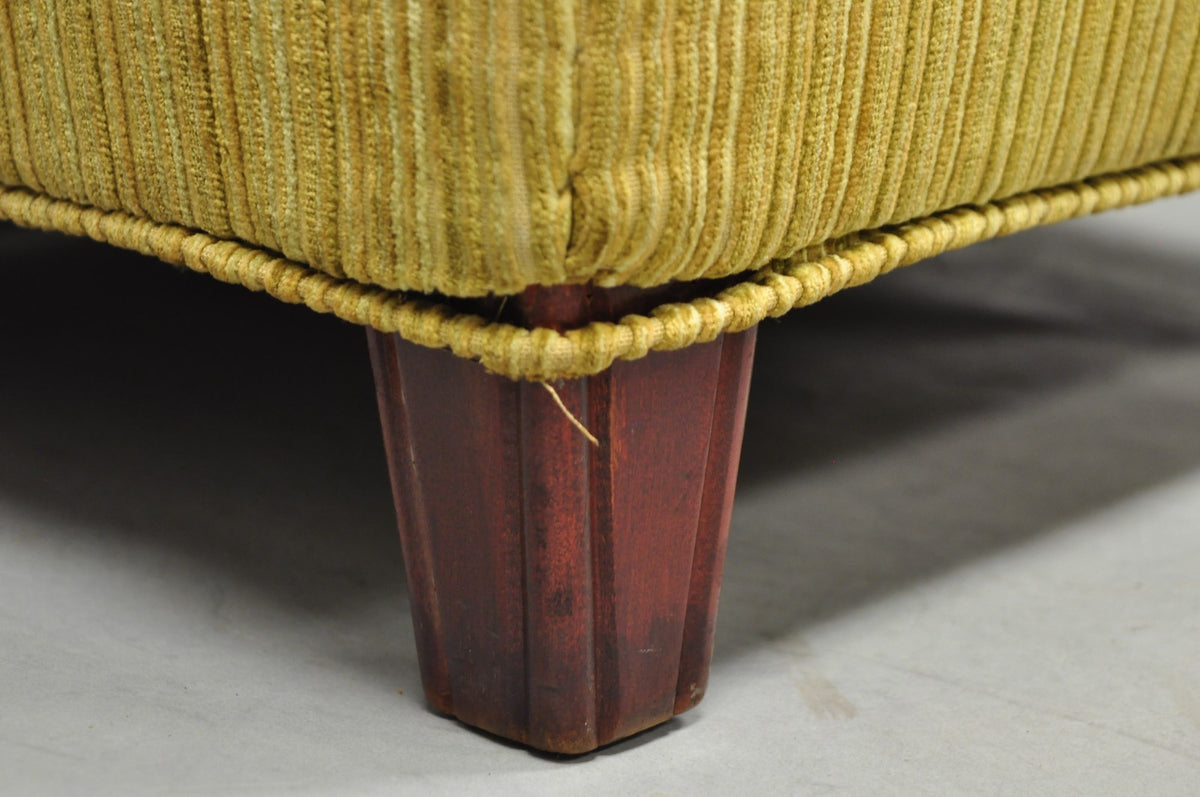 Vintage Traditional Mahogany Leg Green Upholstered Footstool Ottoman
