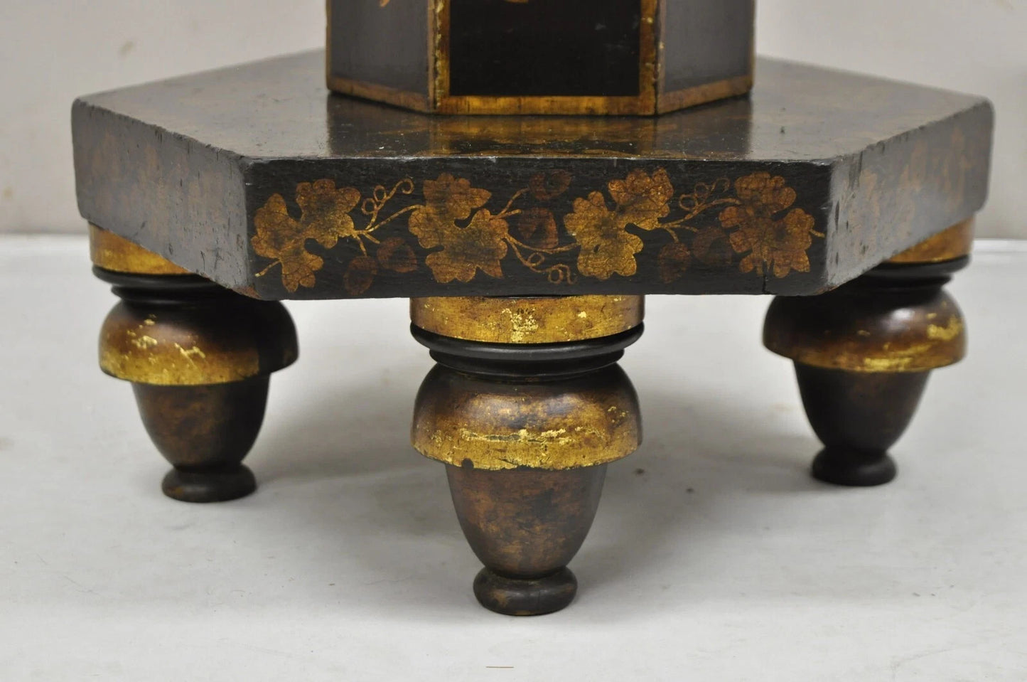 Antique Chinoiserie Hand Painted Pedestal Base Oriental Sewing Stand Side Table