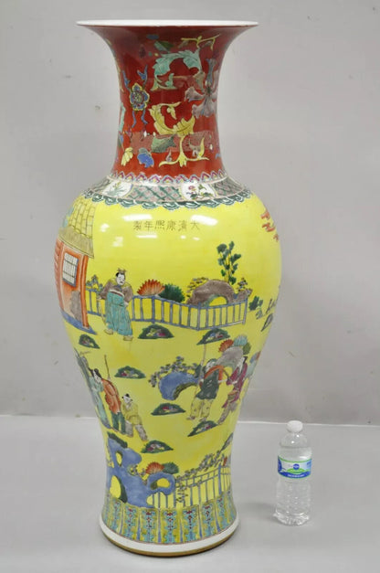 Vintage Chinese Famille Rose Yellow Porcelain Urn Vase 36" Temple Vessel Jar