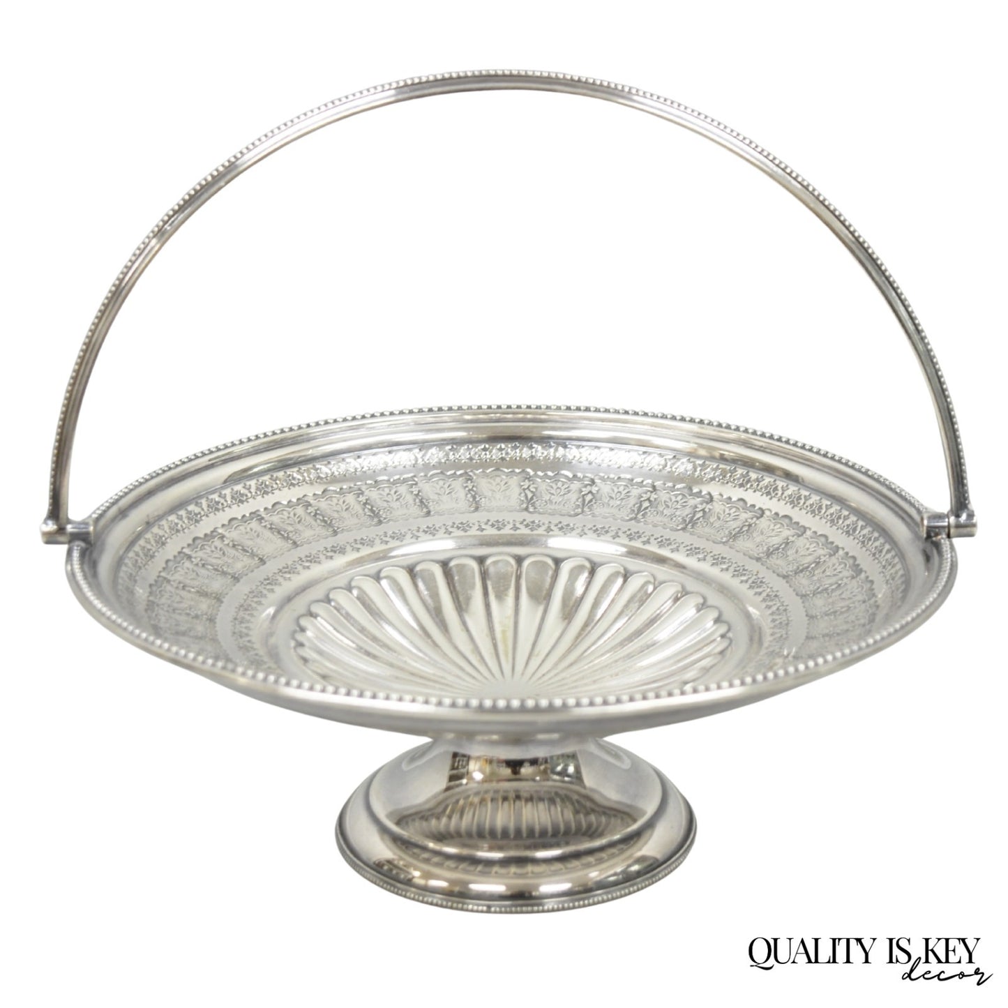 Antique Walker & Hall Silver Plated Swing Handle Pedestal Fruit Bride's Basket