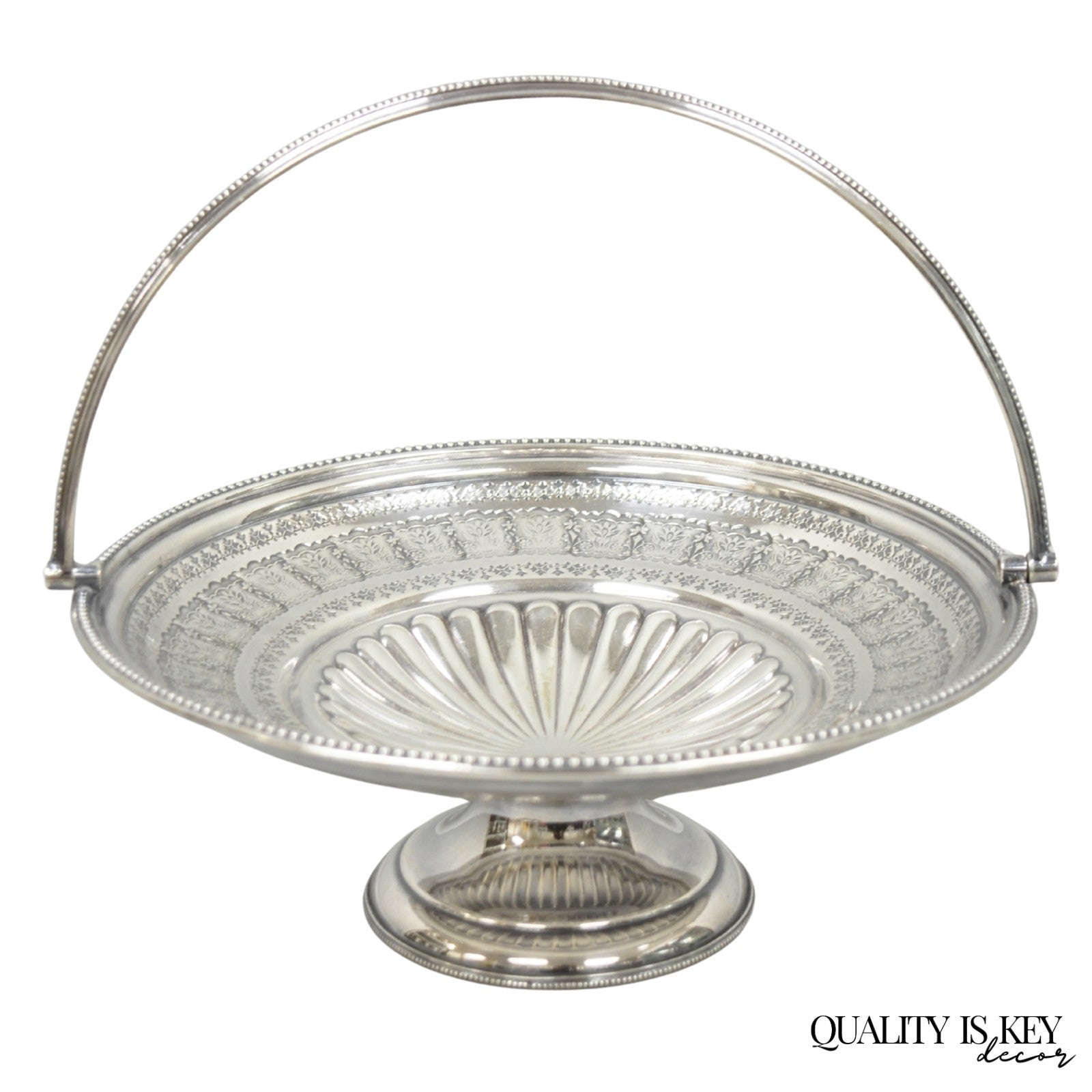 Antique Walker & Hall Silver Plated Swing Handle Pedestal Fruit Bride's Basket