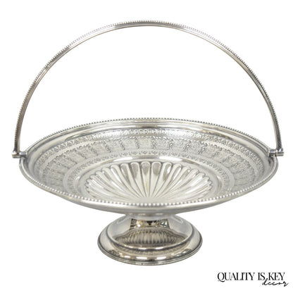 Antique Walker & Hall Silver Plated Swing Handle Pedestal Fruit Bride's Basket