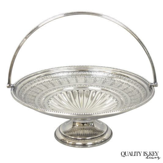 Antique Walker & Hall Silver Plated Swing Handle Pedestal Fruit Bride's Basket