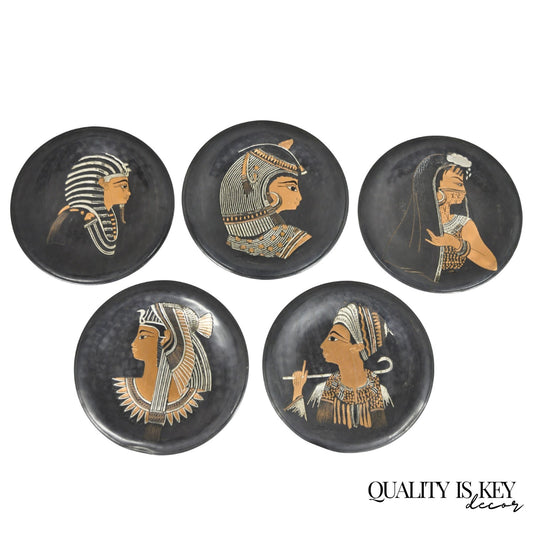 Vintage Egyptian Style Copper & Brass Wall Hanging Decorative Plates - Set of 5