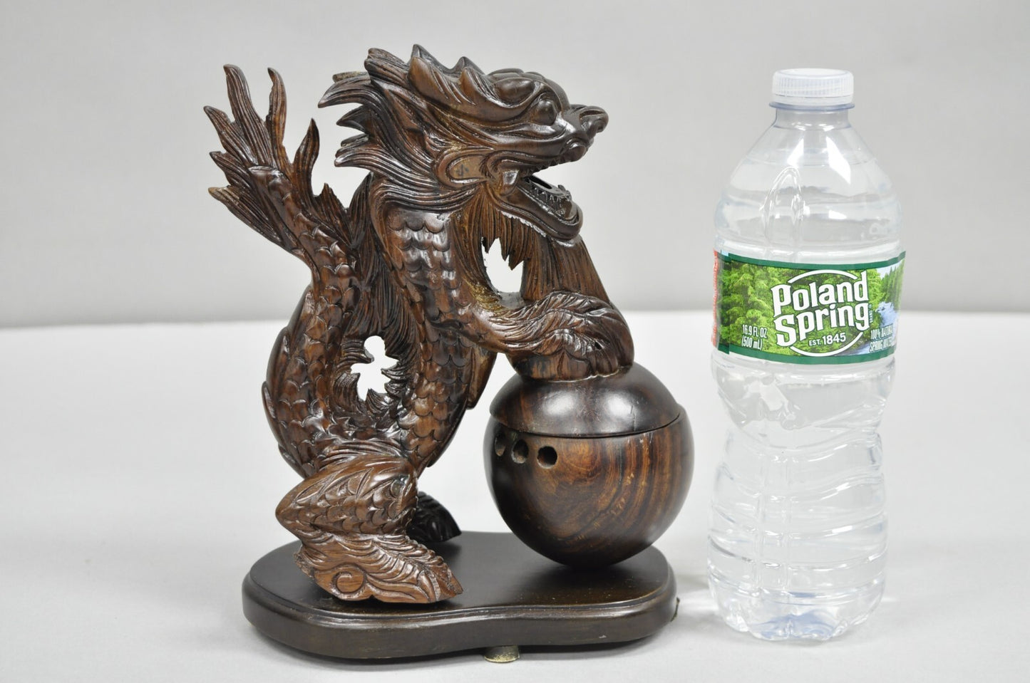 Decorative Carved Wood Chinese Foo Dog Dragon Incense Burner Holder