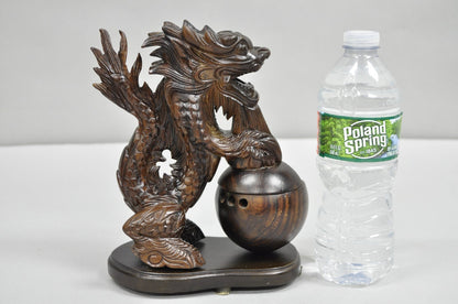 Decorative Carved Wood Chinese Foo Dog Dragon Incense Burner Holder