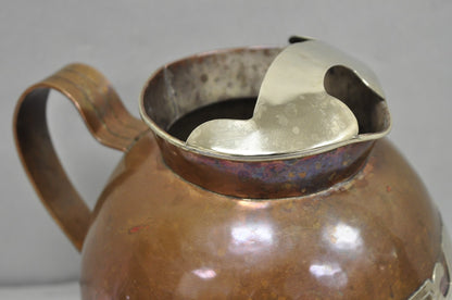Vintage Artesanias Taxco Mexico Primitive Water Pitcher Silver Mounted Copper