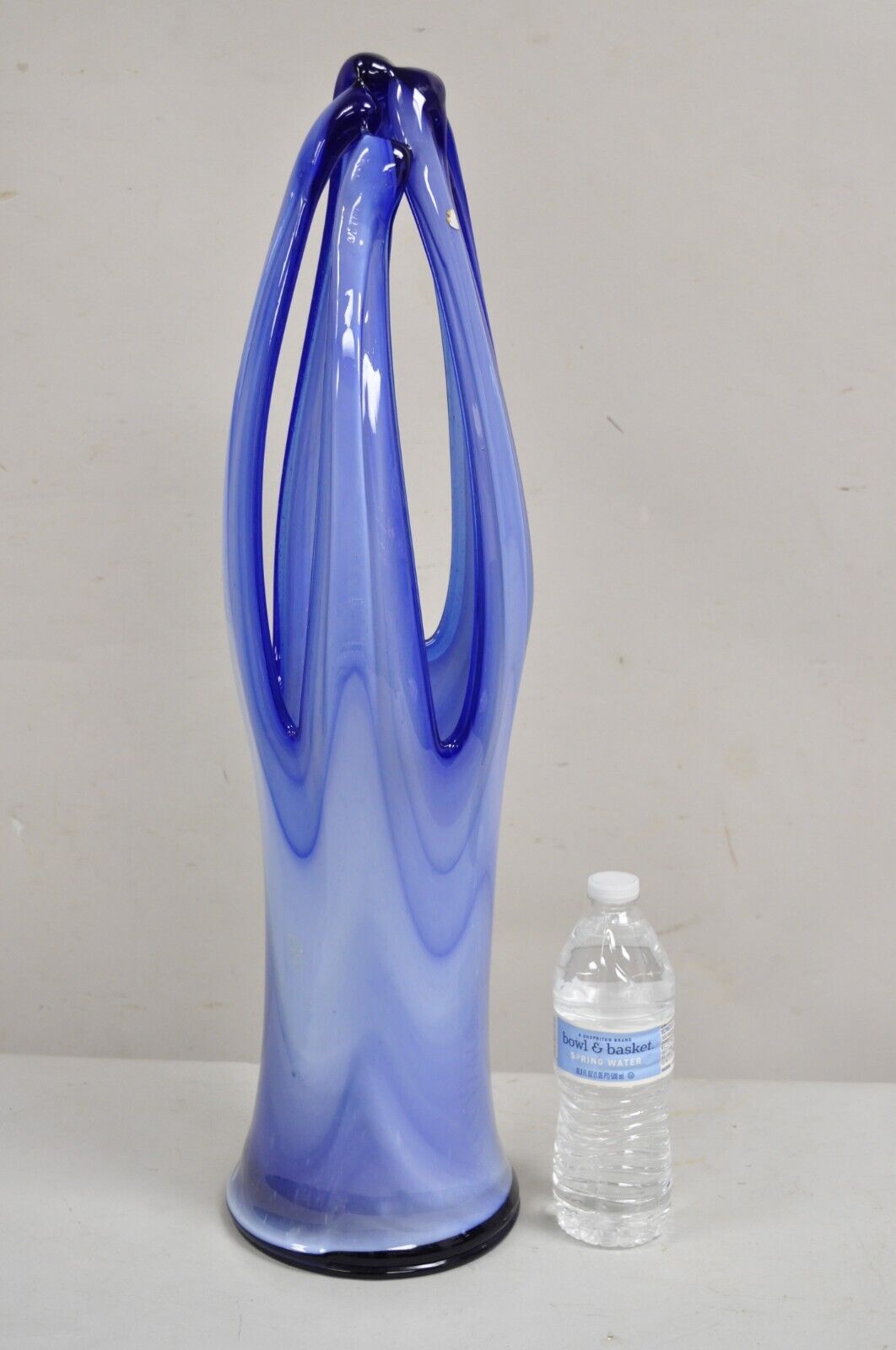 Vintage Murano Italy Mid Century Modern Blue Blown Glass 25" Centerpiece Vase