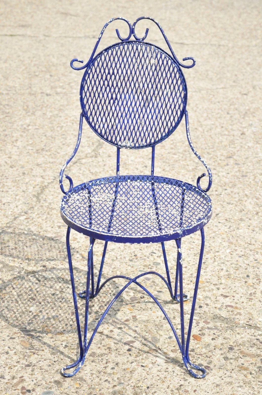 Vintage Victorian Blue Wrought Iron Small Garden Bistro Dining Chairs - Set of 4